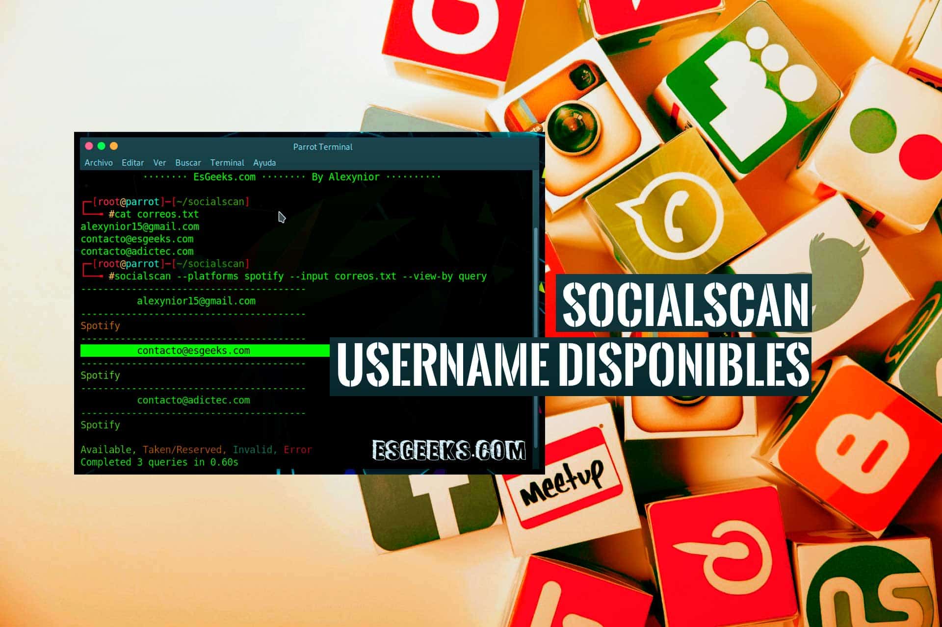Socialscan Verificar disponibilidad Email y Usuario Plataformas Sociales