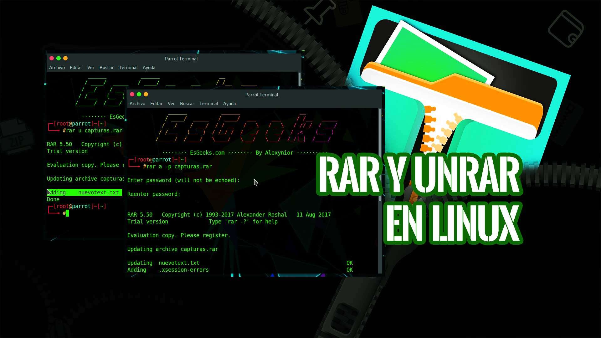 Abrir extraer crear archivos RAR Linux