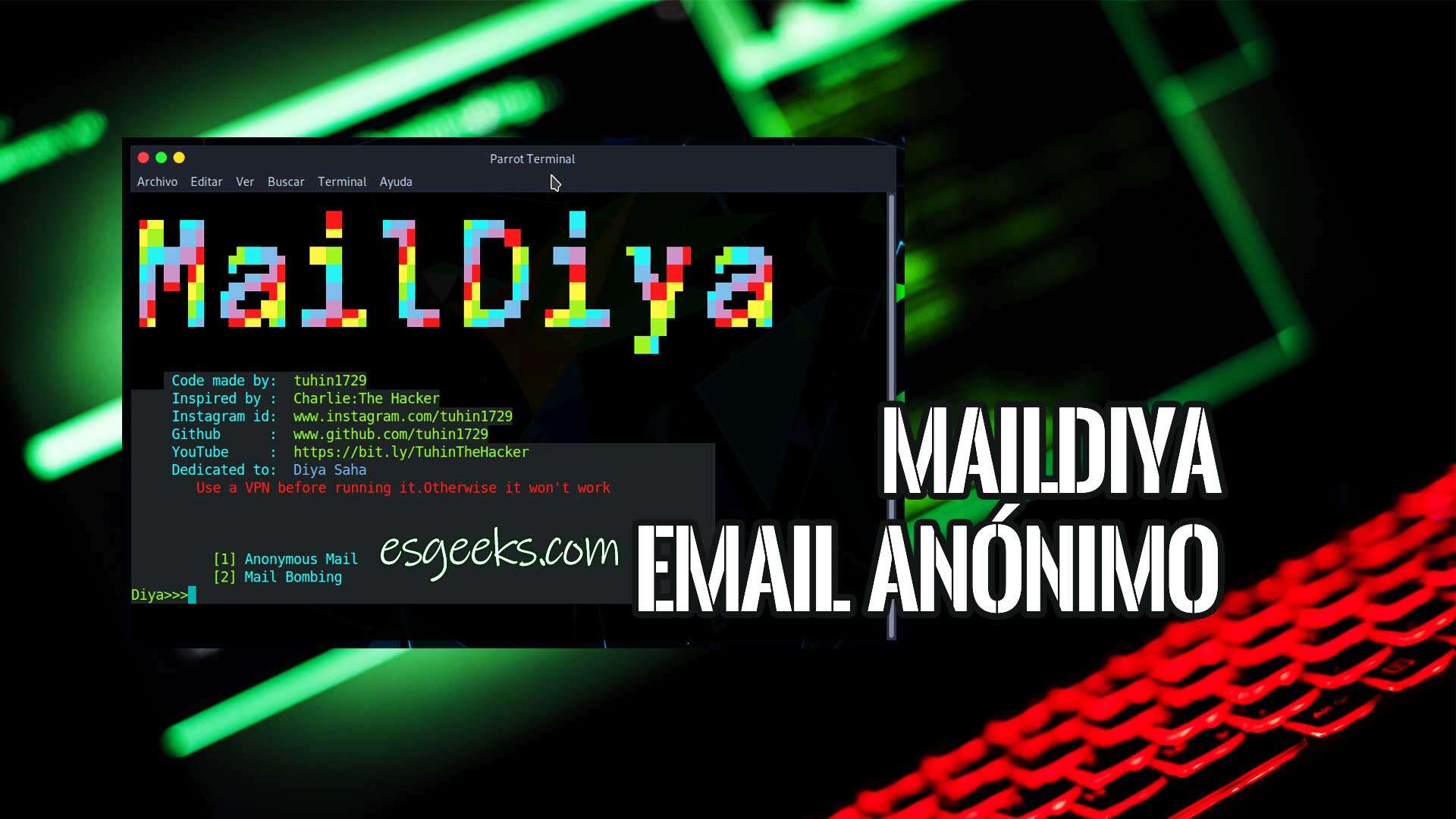 MailDiya Remitente Anónimo y Bomber Email