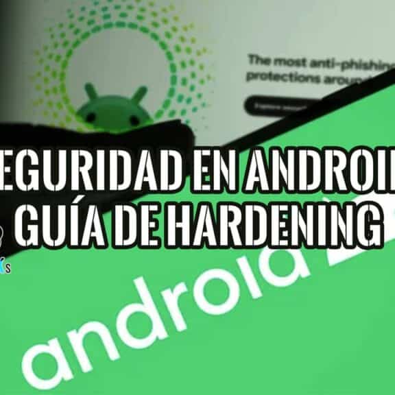 Mano con un smartphone Android y su logo, junto a la mascota de Android: guía de seguridad en Android y hardening