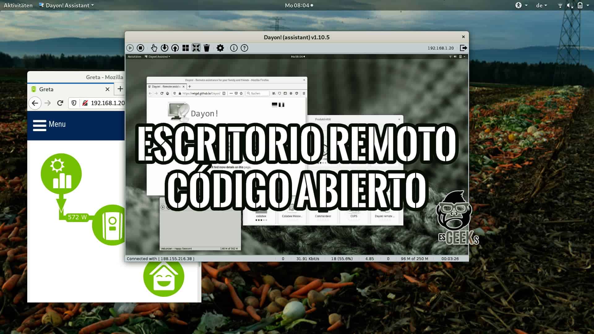 Imagen que muestra un programa de escritorio remoto código abierto funcionando en un sistema operativo Linux para teletrabajo.