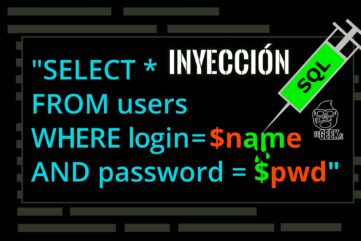 Consulta SQL de login con las variables $name y $pwd resaltadas y una jeringa que representa una inyección SQL.