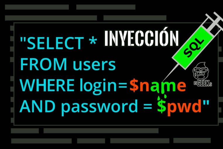 Consulta SQL de login con las variables $name y $pwd resaltadas y una jeringa que representa una inyección SQL.