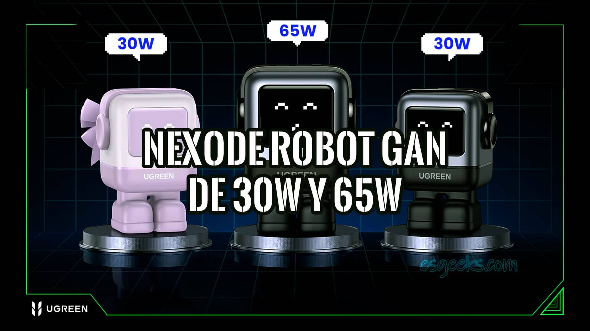 Cargador Rápido con Diseño Robot Nexode Robot GaN de 30W y 65W