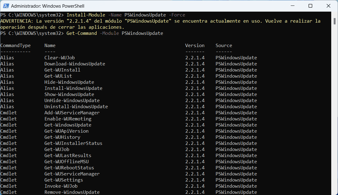 Administrar Actualizaciones Windows Update con "PSWindowsUpdate"