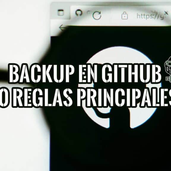 Logotipo de GitHub con texto superpuesto que indica 10 reglas principales para realizar copias de seguridad.
