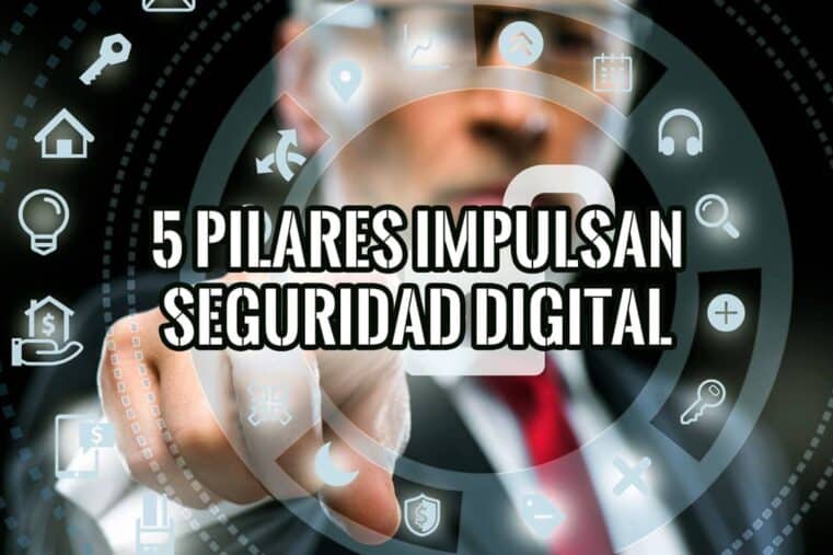 Hombre de negocios apuntando a iconos de seguridad digital en pantalla