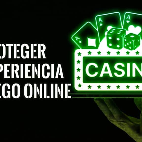 Imagen que representa la seguridad en casinos online, con cartas y dados brillantes.