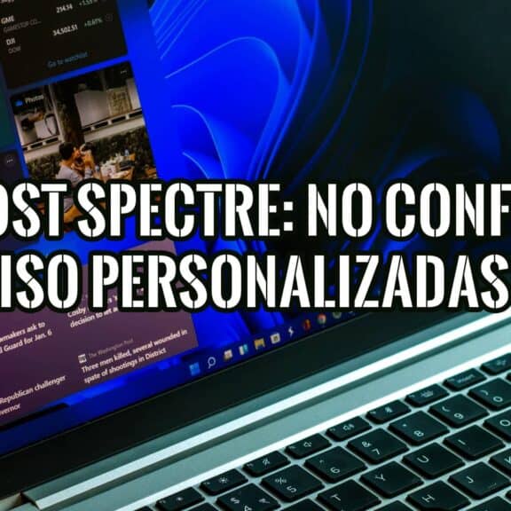 Portátil con Windows 11 abierto, con texto superpuesto que advierte sobre los peligros de las ISO personalizadas de Windows.