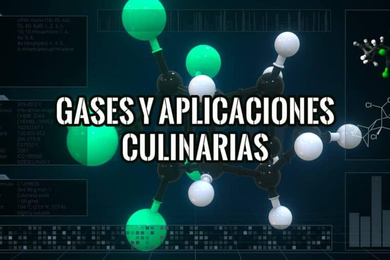 Representación gráfica de moléculas y datos relacionados con gases en la cocina.