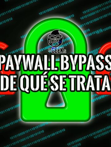 Imagen gráfica que representa un paywall bypass con candados rotos y código binario.