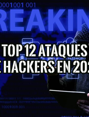Imagen de un hacker con una tableta, con el texto "Top 12 Ataques de Hackers en 2024".