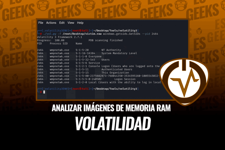 Captura de pantalla mostrando el uso de la herramienta Volatilidad para analizar una imagen de memoria RAM.