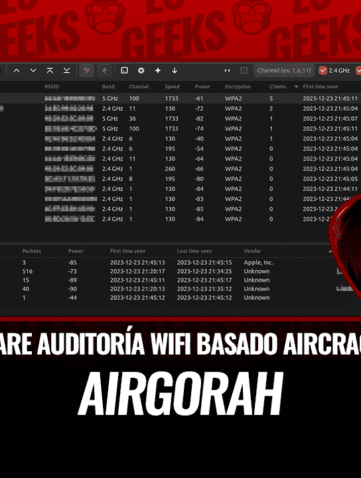 Captura de pantalla del software Airgorah, una herramienta de auditoría WiFi basada en Aircrack-ng.
