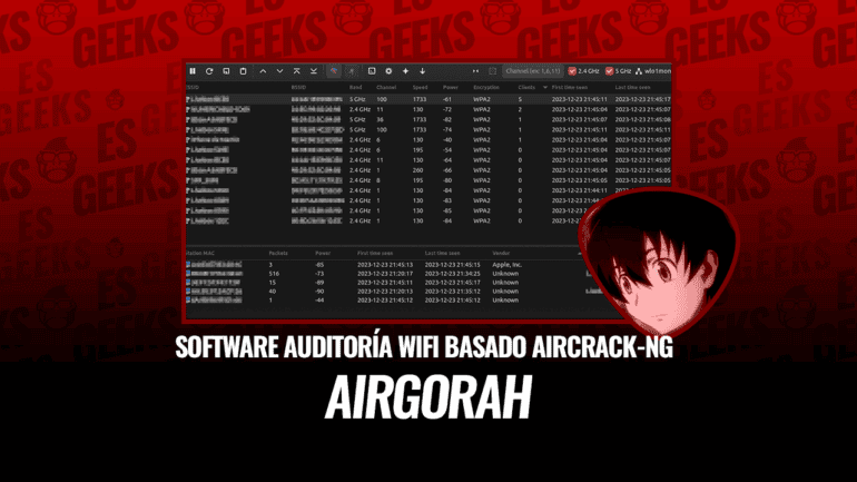 Captura de pantalla del software Airgorah, una herramienta de auditoría WiFi basada en Aircrack-ng.