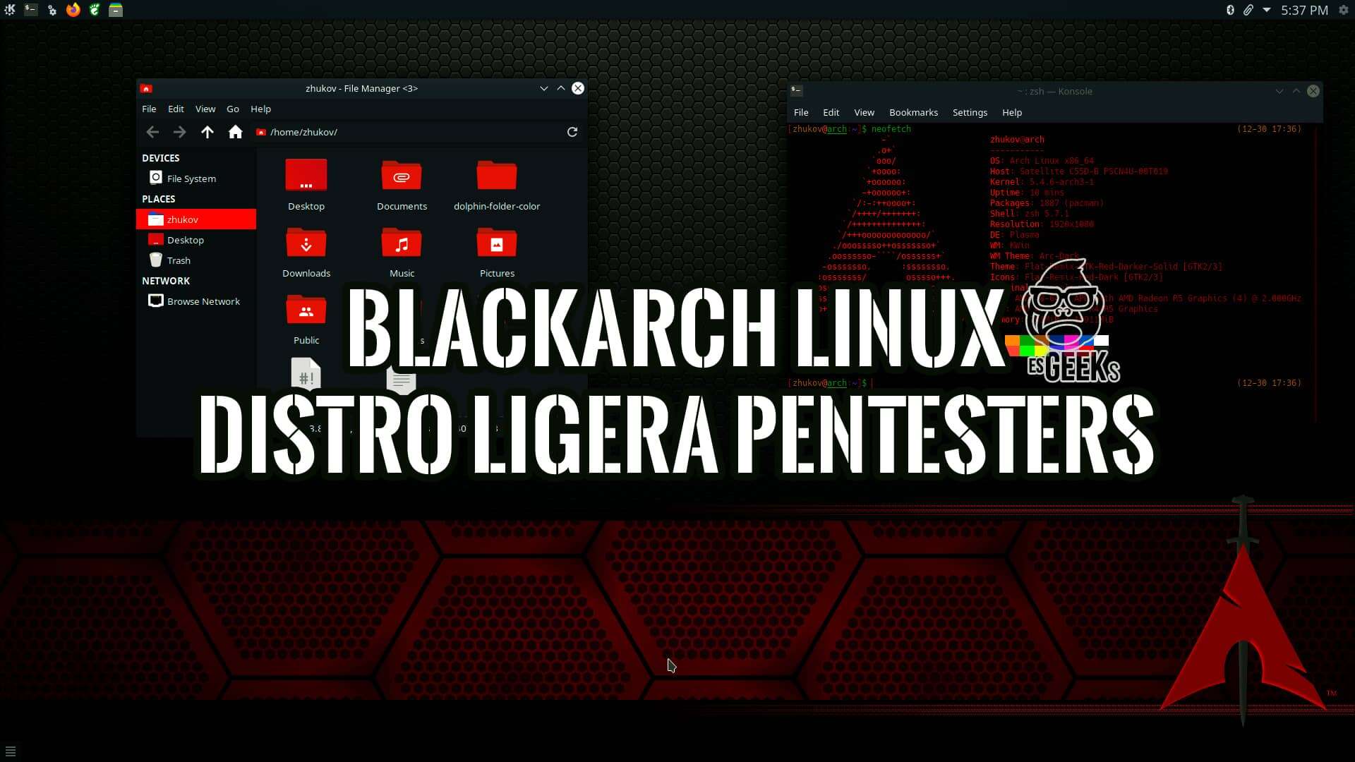 Captura de pantalla de BlackArch Linux, una distribución ligera ideal para pruebas de penetración.