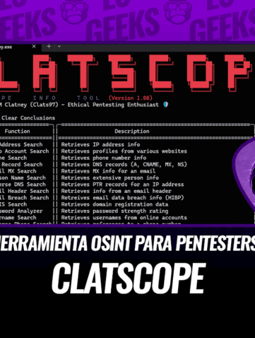 Captura de pantalla de la interfaz de ClatScope, una herramienta OSINT para pentesters.