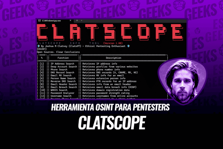 Captura de pantalla de la interfaz de ClatScope, una herramienta OSINT para pentesters.