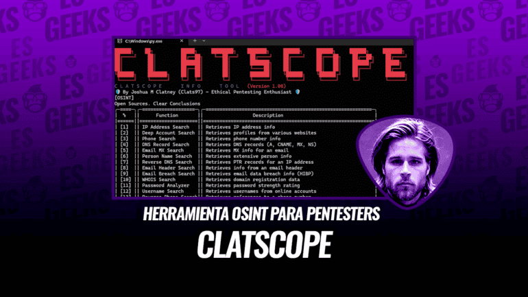 Captura de pantalla de la interfaz de ClatScope, una herramienta OSINT para pentesters.