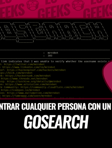 Imagen que muestra la interfaz de GoSearch, una herramienta OSINT para encontrar personas online, con una lista de sitios web.