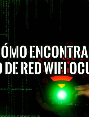 Imagen de una persona usando un ordenador portátil en un entorno oscuro con código binario en el fondo, junto al texto "Cómo encontrar SSID de red WiFi oculta".