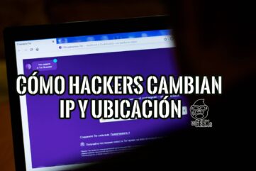 Imagen de una computadora portátil mostrando una página web con el título "Cómo hackers cambian IP y ubicación".
