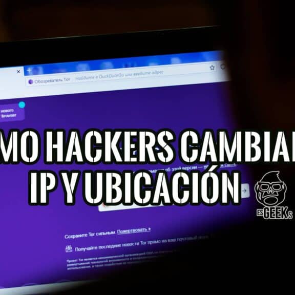 Imagen de una computadora portátil mostrando una página web con el título "Cómo hackers cambian IP y ubicación".