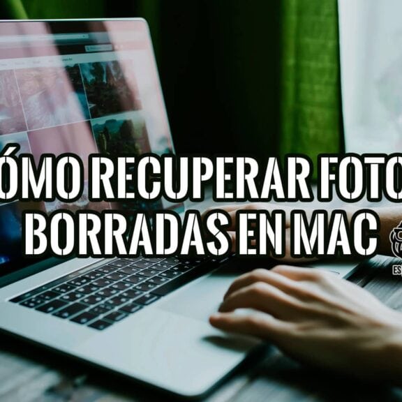 Persona usando un Mac para recuperar fotos borradas.