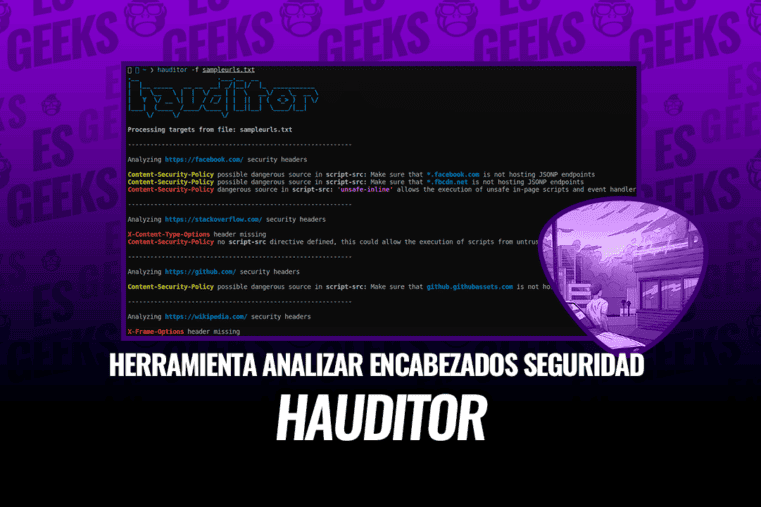 Captura de pantalla de Hauditor mostrando el análisis de encabezados de seguridad.