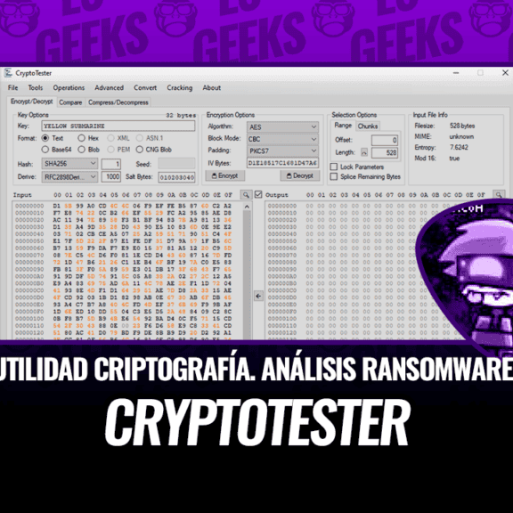 Captura de pantalla de CryptoTester, una utilidad para el análisis de algoritmos criptográficos y ransomware.