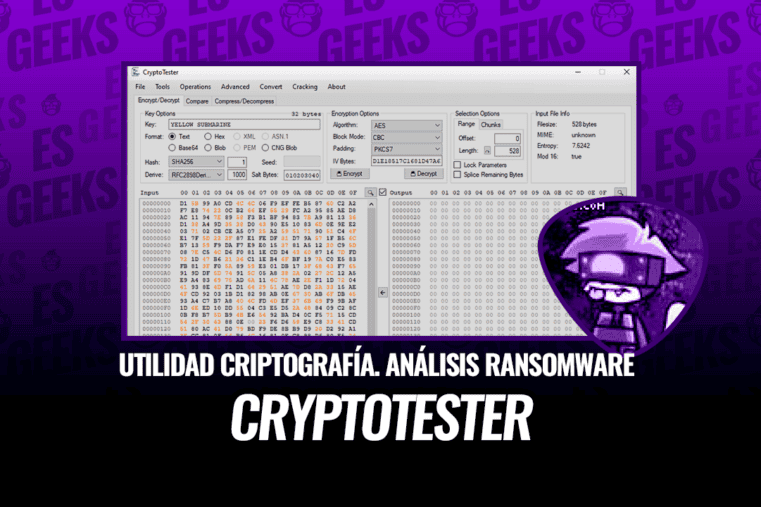Captura de pantalla de CryptoTester, una utilidad para el análisis de algoritmos criptográficos y ransomware.