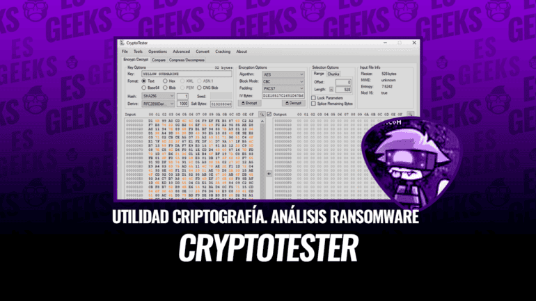 Captura de pantalla de CryptoTester, una utilidad para el análisis de algoritmos criptográficos y ransomware.