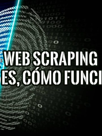 Imagen con una huella digital y código binario, con el texto "Web Scraping ¿Qué es, cómo funciona?".