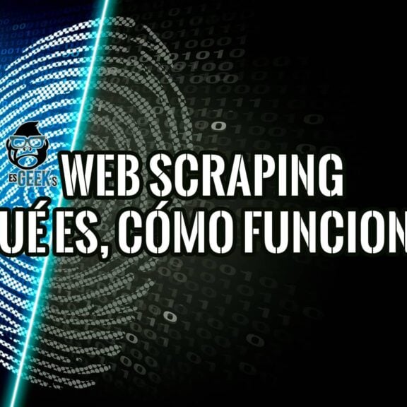 Imagen con una huella digital y código binario, con el texto "Web Scraping ¿Qué es, cómo funciona?".