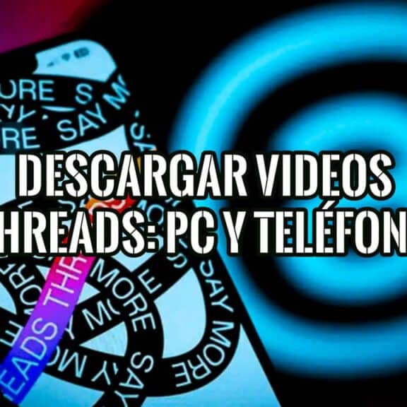 Una imagen gráfica con un teléfono móvil y el texto "Descargar videos Threads: PC y teléfono" superpuesto.