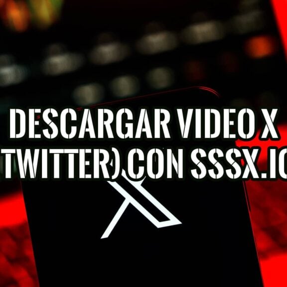 Imagen de un teléfono móvil mostrando el logo de X (Twitter) con texto superpuesto que dice 'Descargar Video X (Twitter) con sssx.io