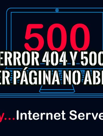 Ilustración gráfica de un portátil con un mensaje de error "500", "Error 404 y 500", y "Ver página no abre". También incluye el mensaje "Sorry...Internet Server Error".