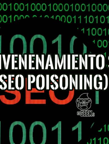 Fondo de código binario con la pregunta "¿Envenenamiento SEO (SEO Poisoning)?" en letras blancas sobre un fondo digital.