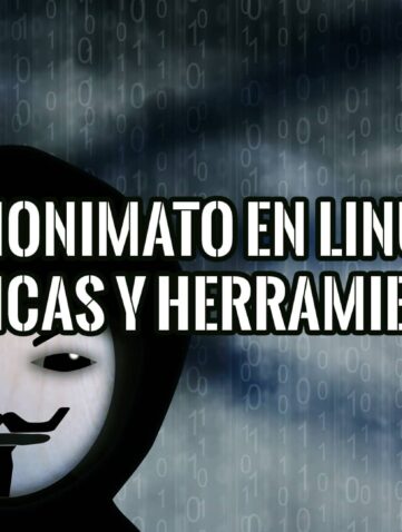 Ilustración de una máscara de Guy Fawkes sobre un fondo de código binario, con el texto "Anonimato en Linux: Técnicas y Herramientas".
