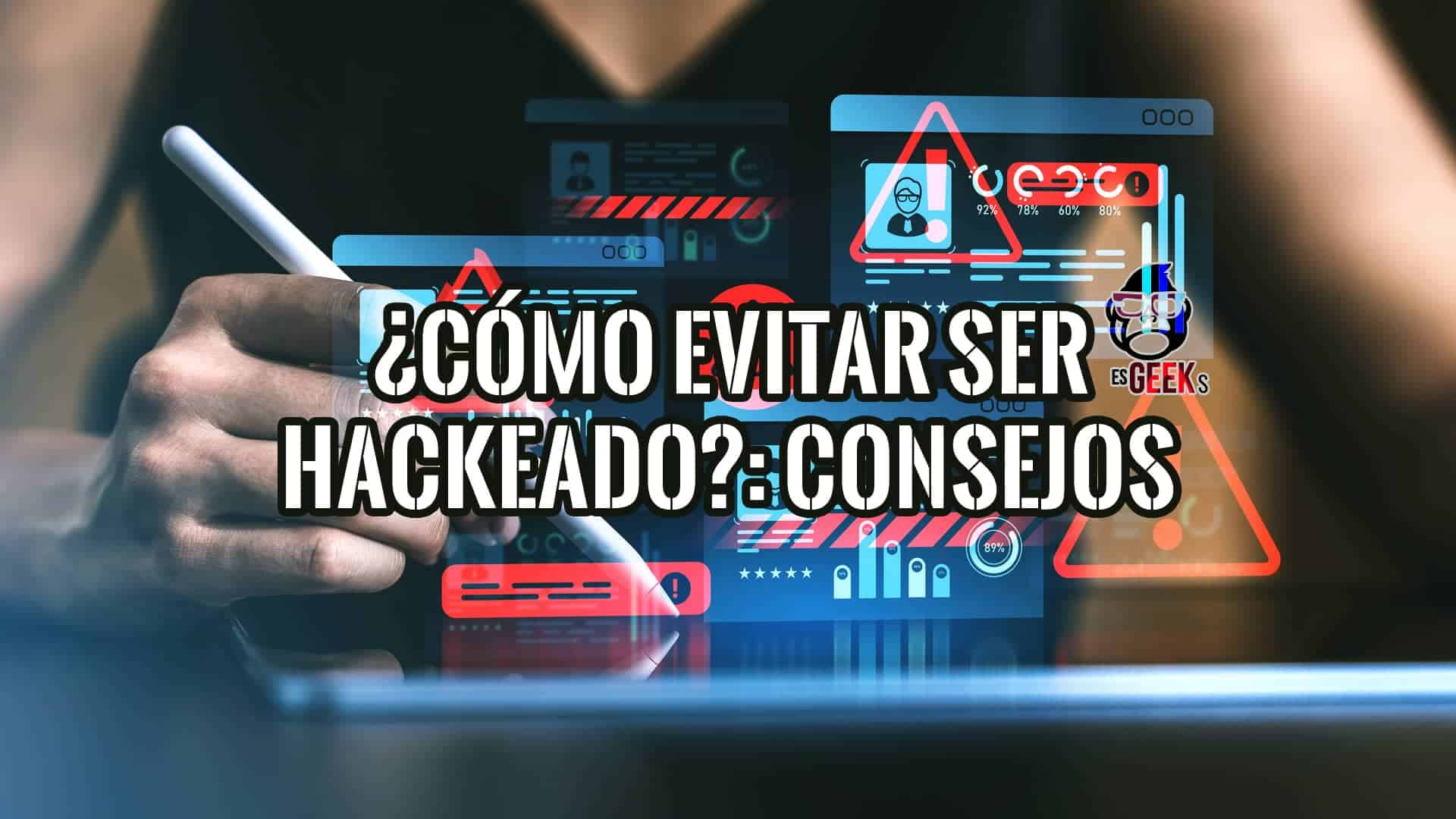 Una mano sostiene un stylus sobre una tableta, con varias interfaces digitales superpuestas que muestran alertas de seguridad y gráficos.