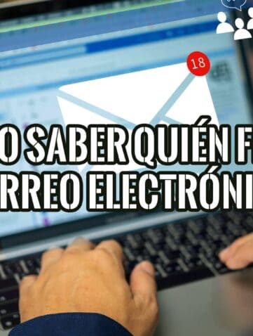 Imagen de una persona usando un portátil, con texto superpuesto que dice "Truco saber quién filtró correo electrónico".