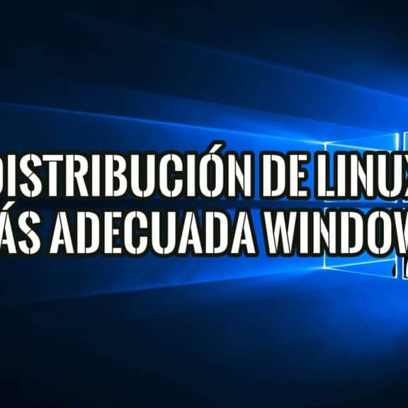 Imagen que muestra la pantalla de inicio de sesión de Windows con un pingüino de Linux en una ventana. El texto 'DISTRIBUCIÓN DE LINUX MÁS ADECUADA WINDOWS' se superpone a la imagen.