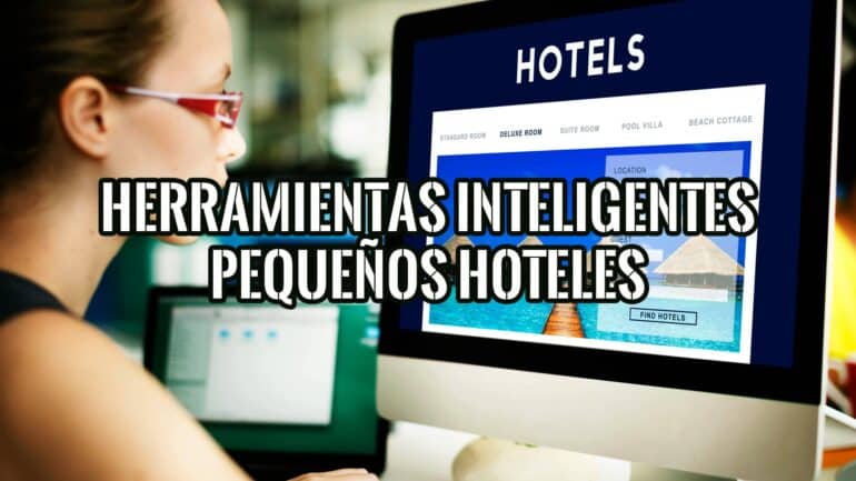 Una mujer trabaja en un ordenador que muestra una página web de reservas de hoteles.