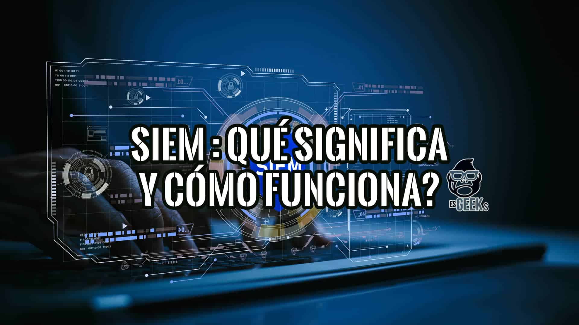 Imagen de una persona usando un portátil con una interfaz gráfica superpuesta que representa datos y sistemas de seguridad.