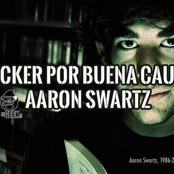 Retrato de Aaron Swartz con el texto 'HACKER POR BUENA CAUSA' y sus fechas de vida, 1986-2013, rindiendo homenaje a su legado.