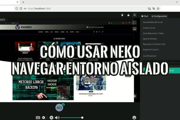 Captura de pantalla que muestra el navegador n.eko, un navegador virtual, mostrando una guía sobre cómo utilizarlo para navegar en un entorno aislado. Se observa una página web en el navegador.