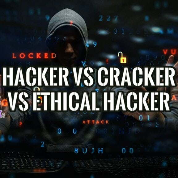 Imagen de tres figuras encapuchadas frente a un ordenador, representando a un hacker, un cracker y un hacker ético.