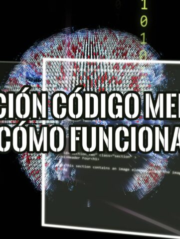 Imagen gráfica que representa la inyección de código en memoria, con código fuente y una esfera digital en el centro. El texto "INYECCIÓN CÓDIGO MEMORIA ¿CÓMO FUNCIONA?" está superpuesto.