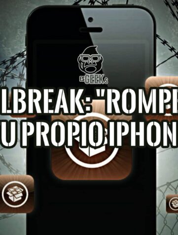 Un iPhone en el centro de la imagen con alambres de púas de fondo y el texto "Jailbreak: 'Romper' tu propio iPhone", con íconos representando la acción de jailbreaking.