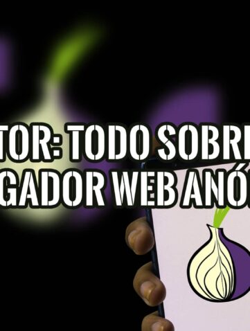 Una mano sostiene un teléfono móvil que muestra el logo de Tor, un navegador web anónimo. El texto superpuesto dice "TOR: Todo sobre el navegador web anónimo".